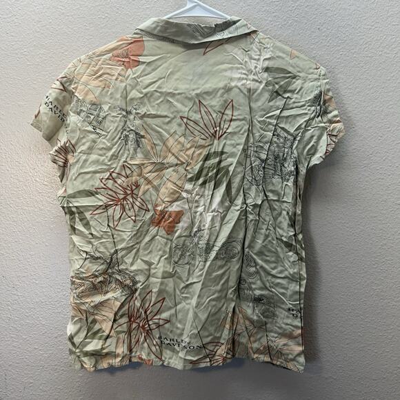 Vintage Harley Davidson Shirt Womens Green Tori Richard Button Up Hawaiian ￼ - Picture 7 of 8